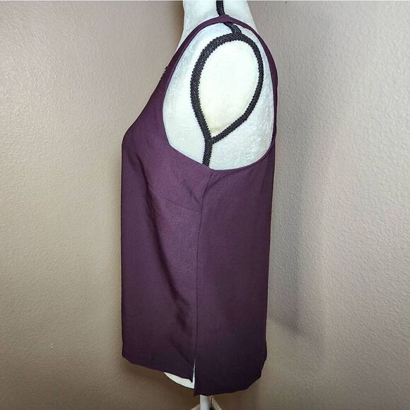 Trouve Top Beaded Sleeveless Tank Purple Scoop Neck Split cross Back Size S - Picture 2 of 8
